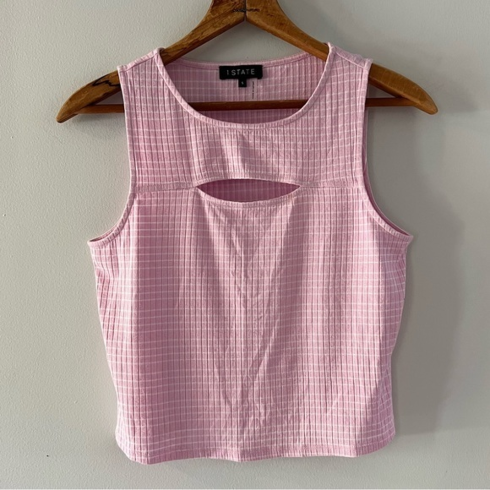 NWOT - 1. State Ribbed Tank Top Pink White Striped‎ Sleeveless Crop, size small